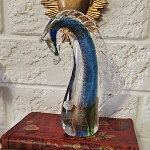 Iridescent Blue and Green Glass Art Swan Sculpture